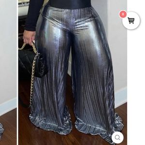 Wide leg mettalic pants